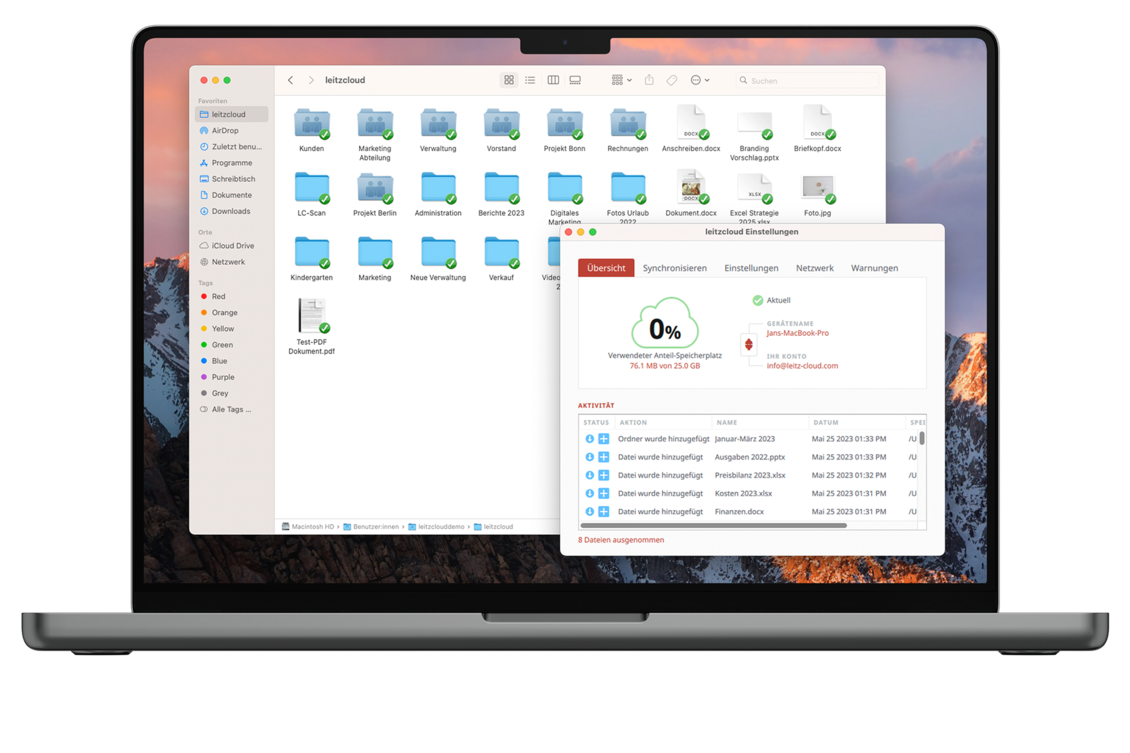 Darstellung des Interfaces von leitzcloud auf dem Desktop