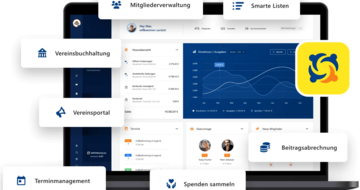Screenshot der Benutzeroberfläche der Vereinssoftware WISO MeinVerein mit übersichtlichen Menüs für Mitgliederverwaltung, Finanzen und Termine.
